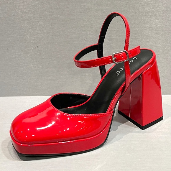 New Red Patent Mary Jane Platform Chunky Heel Pumps - Picture 2 of 4